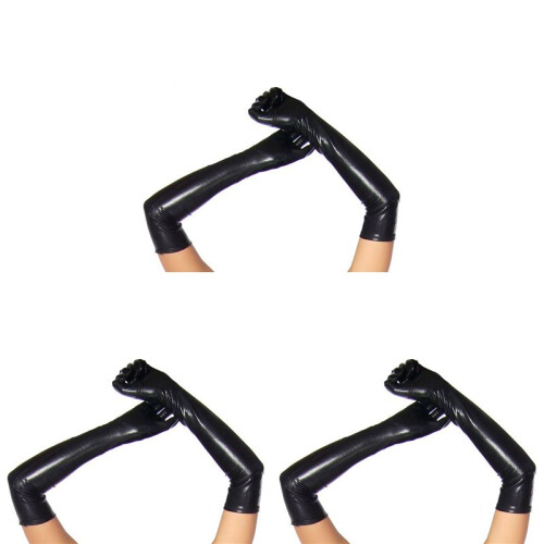 3X Long Gloves in Leather Optics One Size Black - Black