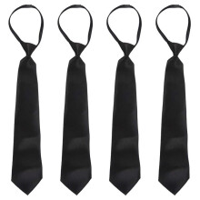 4X Men Solid Black Polyester Zip Necktie Smooth Zipper Tie