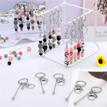 25 Pcs Beadable Keychain Bars Bulk for Beads DIY Blank Keychain Metal Beaded Keychain for Bead Keychain Crafts