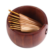 Wooden Yarn Bowl Holder, Knitting Bowl with 8Pcs Crochet Hooks,Yarn Holder Dispenser Yarn Storage Bowls