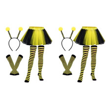 2X Kit de Fantasia de Abelha para Adulto Halloween Fantasia de Abelha Saia Tutu Abelha Listrada Joelho Coxa Meia Alta Luvas Longas