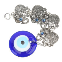 Blue Eye Ornament 4 Hollow Alloy Elephants Evil Eye Hanging Decor 31cm