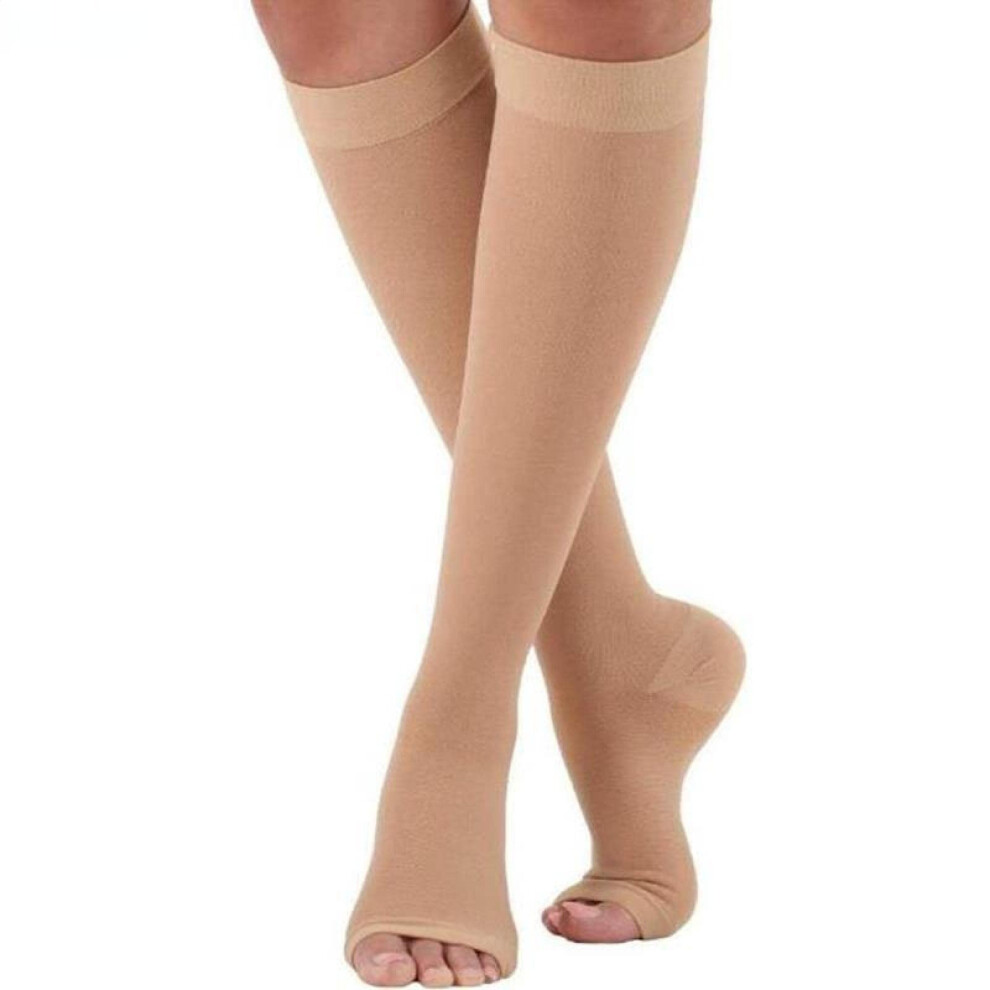 Compression Stockings for Varicose Veins, Graduated Knee  Calf Support, Nude XXL Elastic Toe