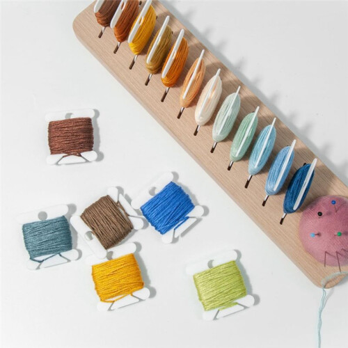 Bobbin Rack for Embroidery Floss Beech Wood Floss Organizer with 12PCS Plastic Embroidery Thread Cards(Rectangle)