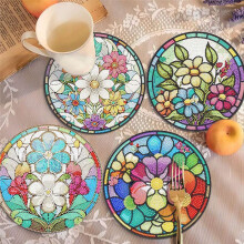 4 Peças DIY Diamond Art Painting Placemat Redondo Antiderrapante em Acrílico para Decoração de Mesa B