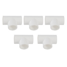20mm PVC Tee 3 Way Water Pipe Tube Adapter Connectors White 5 Pcs