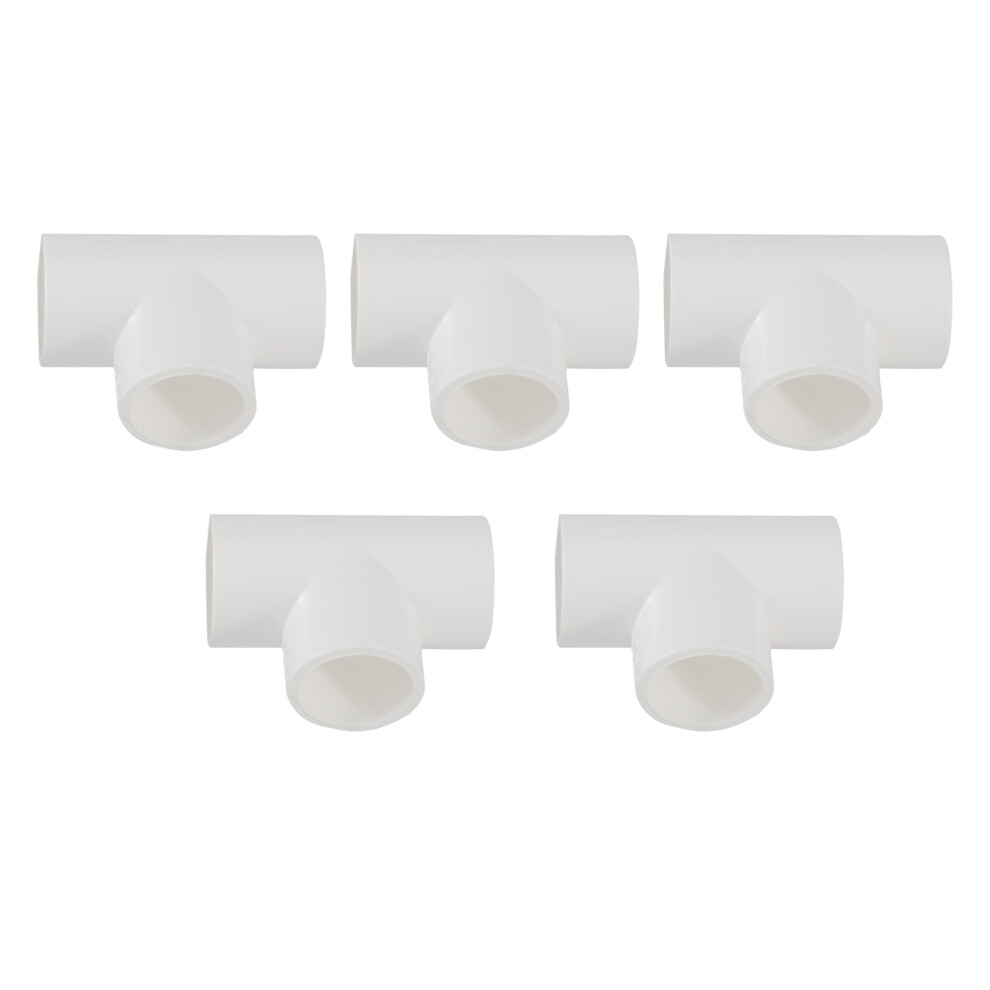 20Mm Pvc Tee 3 Way Water Pipe Tube Adapter Connectors 5 Pcs White 4713855838396