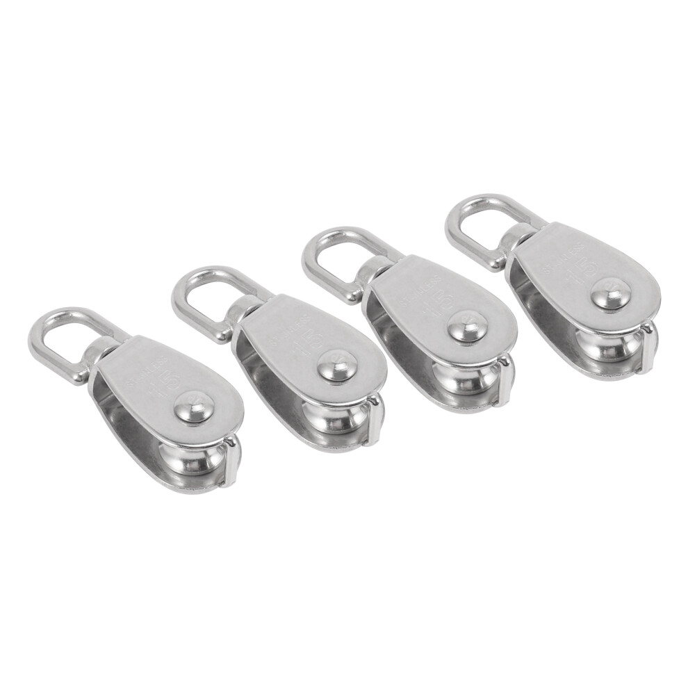 4Pcs Single Pulley Block M15 Stainless Steel Small Pulley Roller For Rope Cord In Outdoor 360Swivel Silver Pulley 6033027318449