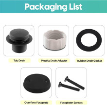 Black Tub Drain Kit with Overflow, Tip-Toe Bath Tub Drain and Two-Hole Overflow Cover Plate, Universal Fit