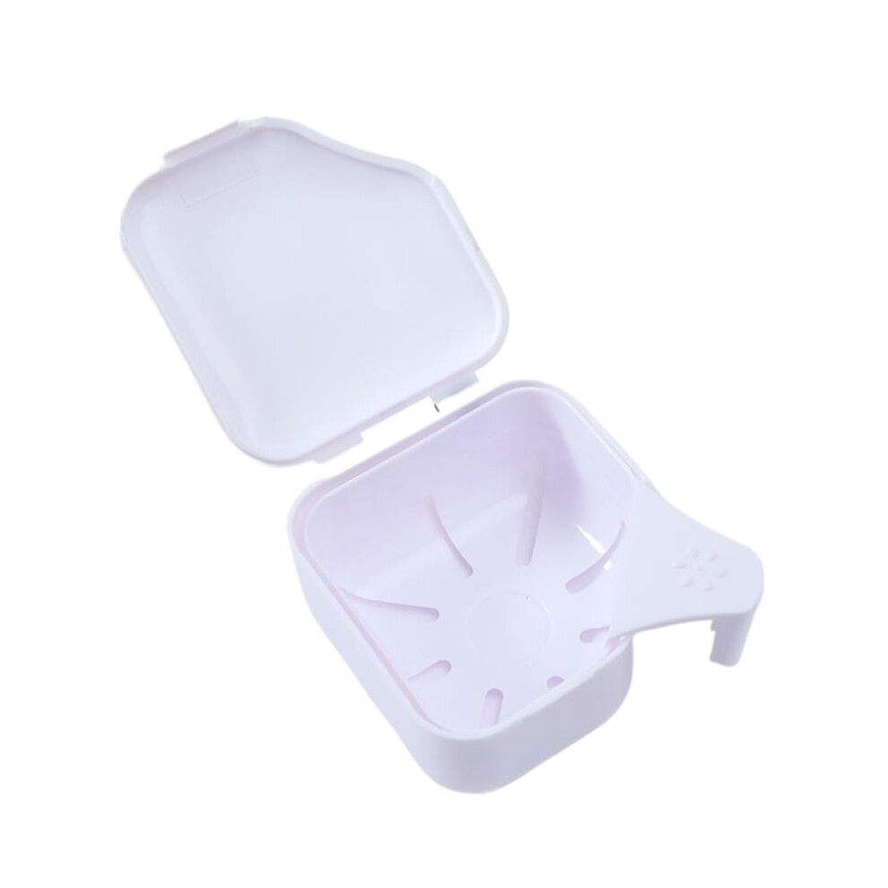 White Denture Cup With Leak Proof Lid And Removable Drain Basket For Retainer Soaking Travel Use
