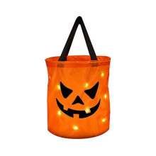 LED Lamp Halloween Bucket Pumpkin Candy Bag Foldable Halloween Basket Suitable for Thanksgiving Gifts B