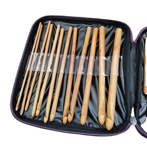 20PCS Bamboo Crochet DIY Hand Crochet Tool Carbonized Bamboo Handle Crochet Sweater Needle Set 1