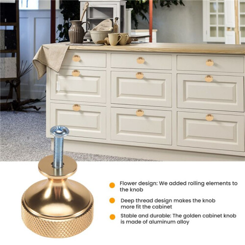 10 Pack 1.2 Inch Brushed Gold Cabinet Knobs Knurled Kitchen Cabinet Knobs Gold Drawer Knobs Round Dresser Knobs 2