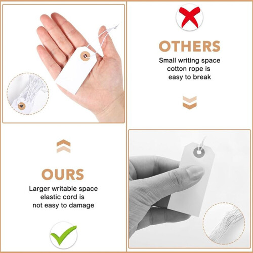 100 Pack Blank Tags with Elastic String Marking Hang Tags Attached Reinforced Hole Writable Blank Tags 2.75x1.37Inch 1