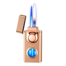 Butane Torch Lighter Dual Flame Adjustable Windproof Jet Flame Refillable for Camping Gray