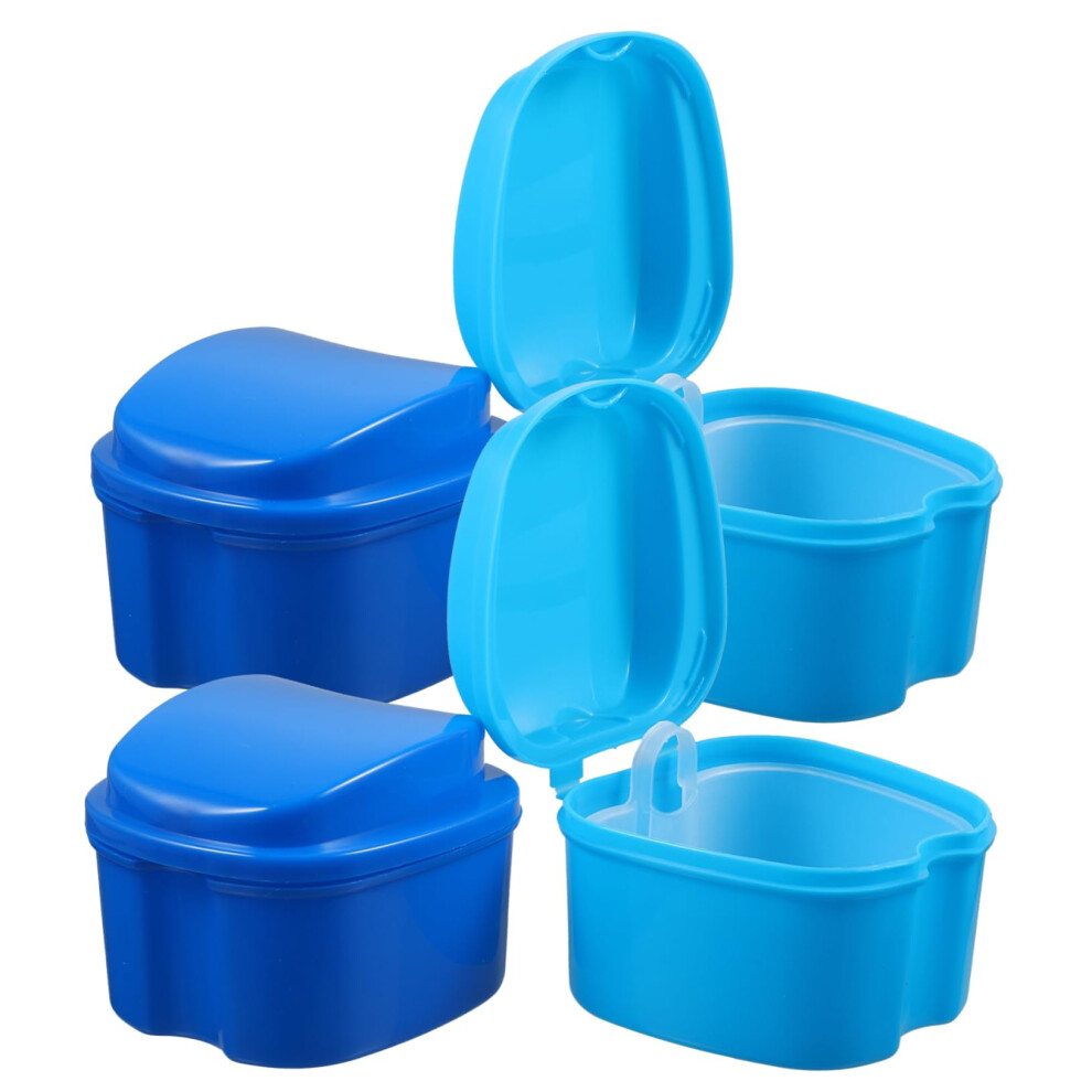 4pcs Denture Case with Builtin Strainer and Leakproof Lid for Retainers and Mouthguards Travel