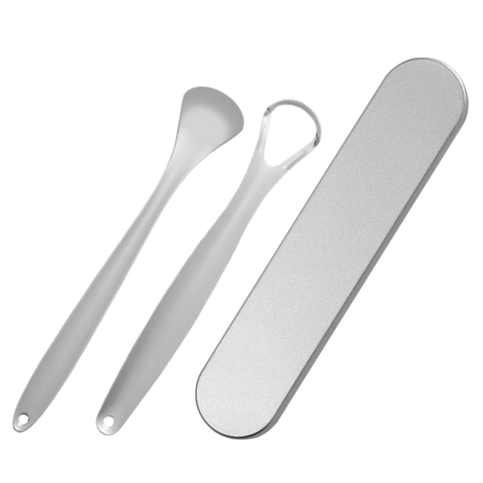 Silver Stainless Steel Tongue Scraper With Ergonomic Grip For Oral Care Cleaning