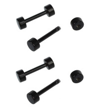 2 Pair of Men's Barbell Titanium Steel Ear Studs Earrings 4mm Black