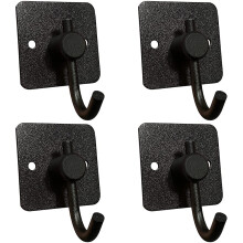 4Pcs Towel Hooks Adhesive Wall Mounted Aluminum Hooks Heavy Duty for Towels, Coat, Robe - Bathroom Kitchen Door (Black)