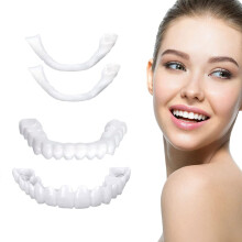 Fake Teeth Dental Veneers 2 PCS Bright White Removable for Upper and Lower Jaw Instant Smile Restoration