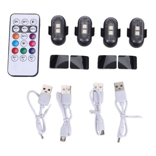 4PCS Wireless LED Strobe Lights with Remote Control, 8 Colors USB Charing Waterproof Emergency Warning Lights