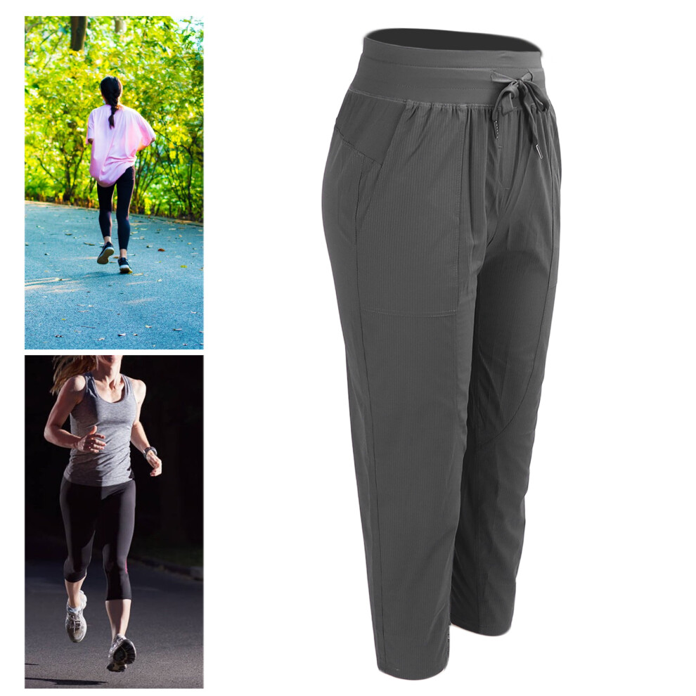 Womenâs Gray Nylon Joggers M Washable Breathable Workout Sweatpants