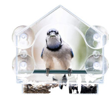 3X Window Bird Feeders with Strong Suction Cups, Clear Bird Feeder Bird House with 2 Compartment Removable Tray