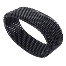 2X Joyeria Anillo de Hombres, Anillo de Mujeres, Acero Inoxidable, Anillo de Banda de Malla de Tamiz Flexible, Negro - Gr. 59