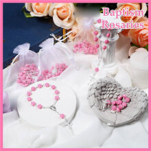 60 Pieces Baptism Rosary  Rosary Baptism Favors Finger Baptism Rosaries Rose Shaped Beads with 60 Organza Bags