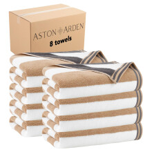 Large Reversible Beach Towels 100% Cotton 600 GSM Luxury Pool Spa Set of 8 Grey Tan 35x70