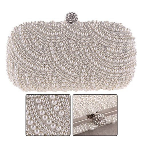 2X Pearl Clutchväskor Damväskor Handväskor Damer Kvällsväskor för Fest Bröllop Pearl Fashion Clutchväskor - Vit 1