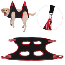 Dog Grooming Hammock Set 10 pcs Breathable Polyester Restraint Bag for Puppy & Cat, Black/Red, L