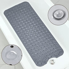 Extra Long Non Slip Bath Mat with 200 Suction Cups PVC Shower Mat for Bathroom and Pet Use Gray