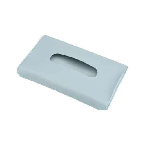 Blue Car Tissue Box Holder with Band for Sun Visor Mount, Secure Strap, Quick Access Design