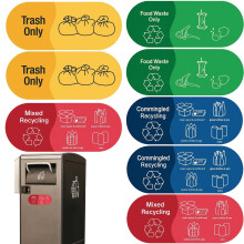 Recycling Bin Stickers Set of 8, Durable Waterproof Vinyl Trash Can Labels, ColorCoded for Indoor and Outdoor Use