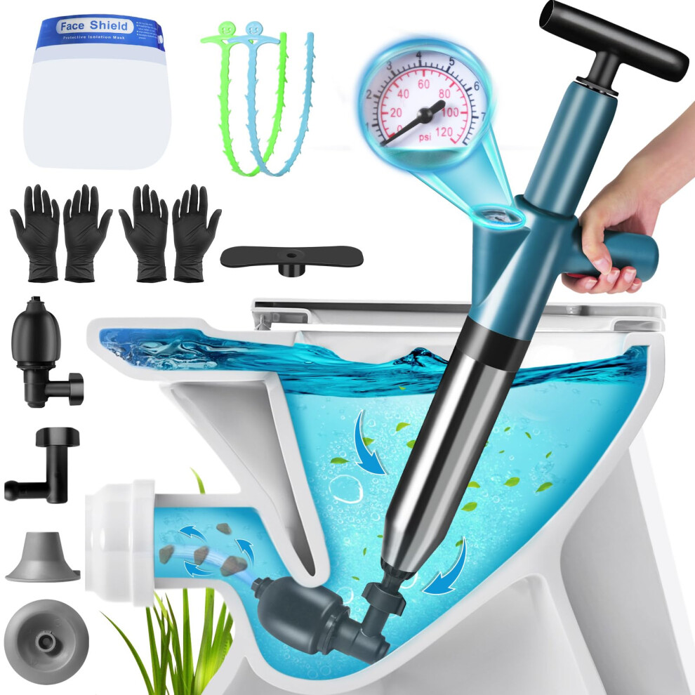 Pressure Air Plunger With Gauge, Heavy Duty Drain Blaster For Toilet, Sink And Kitchen Clogs 9455672059343