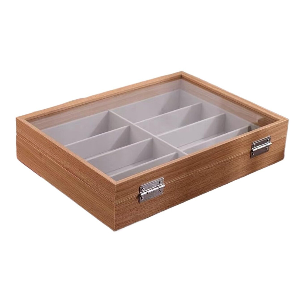 Wooden Sunglasses Organizer with Clear Lid, 8 Slot Velvet Lined Eyeglass Display Case