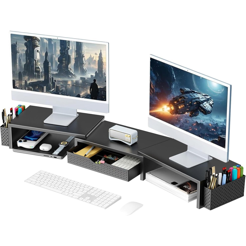 Dual Monitor Stand Riser, Metal Desk Accessories With Drawer And 2 Pen Holder 5003291397717