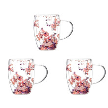 3X Creatives Real Flower Double Glass High Appearance Level Full Star Dried Flower Milk Coffee Glass 350ml B