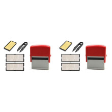 2X Self Inking Stamp Set Custom Personalised DIY Business Name Number Address Printing Rubber Stamp with Tweezers Red