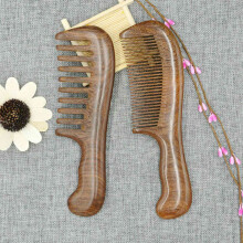 2X Sandalwood Wide Tooth Comb Curly Hair Portable Coarse Tooth Wooden Comb Hair Massage Tool Fine