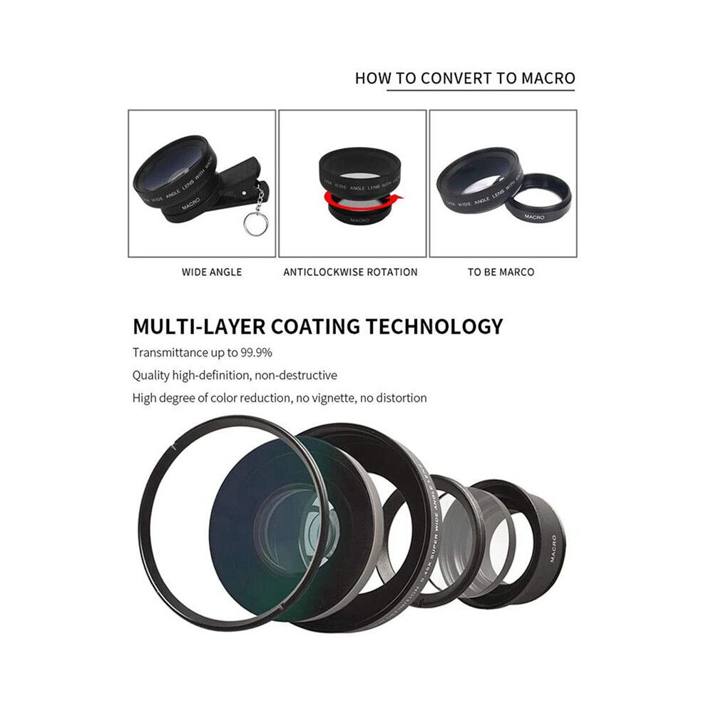 5Pcs Fish Eye Phone Lens, 0.45X Phone With Hd Camera Lens Macro Clip Lens Wide Angle Lens Lens For Mobile Phone Camera 4711307597044