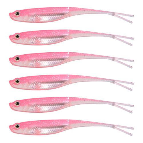 6Pcs Soft Lures Baits Floating Lures Fork Tail-Pink 75mm