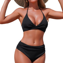 Women Bikini Set High Waisted Two Piece Swimsuit Tummy-Black XL