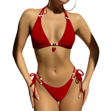 Dames Triangle String Bikini Set Sexy Tie Side Tweedelig-Rode M