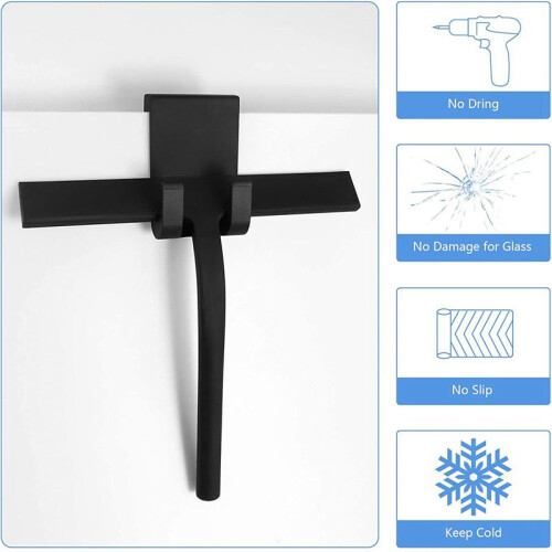 2X Shower Squeegee, Silicone Window Squeegee Black Wiper Without Drilling Shower Cleaner with Hanging Hook 2