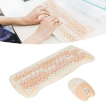 Cute Cat Shape 2.4G Wireless Keyboard and Mouse Combo – Milk Tea Color