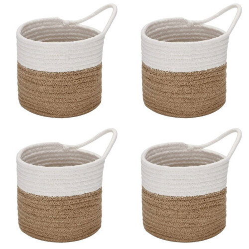 4X Wall Baskets Small Cotton Rope Baskets Woven Baskets Storage Hanging Baskets for Organizing Round Baskets, B