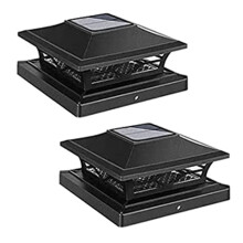 Luci Solari per Pali da Recinzione per Esterni per Pali nel Vinile nel Legno da 3,5x3,5 5,5x5,5, Decorazioni per Patio e Giardino, Nere, 2 Pezzi