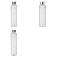 3X 1L Water Bottle with 32 OZ Motivational Reusable Fitness Sports Leakproof Frosted Plastic Bottle White